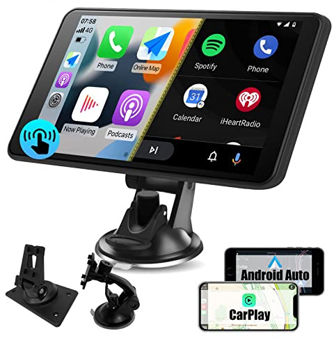 AWESAFE Reproductor de CarPlay/Android Auto/iOS Mirror/Auto Link(Mirror Link), Radio Portátil con Pantalla para Coche, Admite Bluetooth/Cámara Trasera/Siri y Otra Asistencia de Voz/USB/TF/AUX