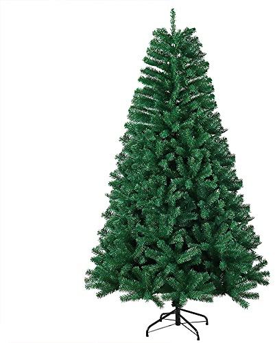 OHMG Sapin de Noël Artificiel 210cm, Arbre de Noel avec 1100 Pointes de Branche en Forme d’Aiguilles de pin, avec Effet Neige de Noël Vert Décoration Fêtes de Noël PVC, Noel