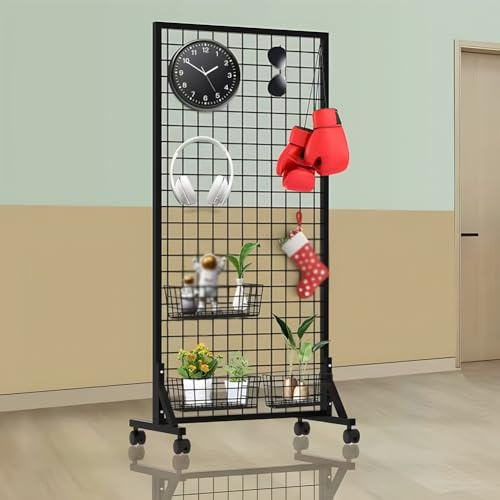 Pannelli da parete a griglia autoportanti su ruote con base a T, espositore in filo metallico con 40 ganci per vendita al dettaglio, fiere artigianali e organizzazione domestica (nero, 80x170 cm)