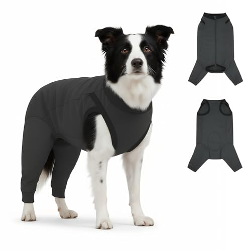 Hundebody Nach Op,Schutzanzug Hund nach Kastration,WundschutzAnzug Hündin,Nachbehandlungsanzug Hunde,Anti-Leck Body,Atmungsaktiv,Baumwolle,Verstellbar,Schwarz XL