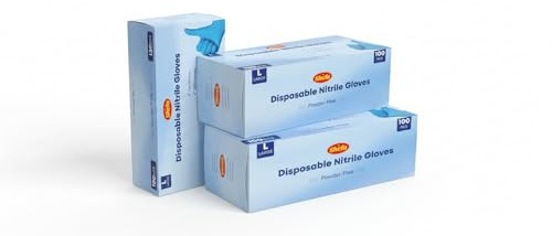 Shefa Blue Nitrile Disposable Gloves Large - Multipurpose, Powder Free Disposable Gloves - Box of 300 Gloves, Blue, (300, L)