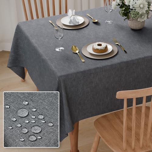 Pacok Tischdecke 140x200cm Wasserdicht Abwaschbar Outdoor Grau | Leinen-Optik Lotuseffekt Wetterfest Kratzfest Wasserabweisend & Schmutzabweisend Rechteckige für Garten Balkon Küche