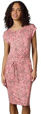 Ragwear Damen bequemes Sommerkleid Kurzarm Midikleid Gemustert mit Stoffgürtel Taggien Print YOUMODO XS-3XL