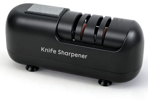Messerschärfer elektrisch, elektrischer messerschleifer für Raue und Feine, Ergonomisch electric knife sharpener profi, für Messer mit gerader Klinge, gezackte Messer & Scheren - Schwarz