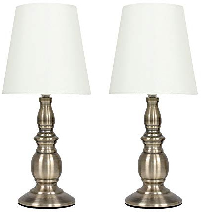 MiniSun | Pair of - Vintage Traditional Antique Brassed Touch Table Lamps with a Cream Shade - Complete with 5w LED Dimmable Candle Bulbs | Table Lamps & Home Improvements Essential