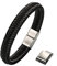 OIDEA Herren Armband Edelstahl Leder Armband schwarz Silber, Geflochten Seil Lederarmband Armreifen mit Verlängern Magnet Verschluss, 21cm