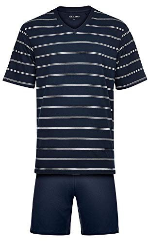 Schiesser 159621 Herren Shorty aus Softer Single-Jersey Elastikbund Baumwolle, Groesse 50, dunkelblau/gestreift