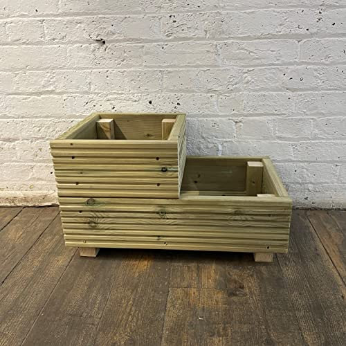 Cutncraft Designs Small 2 Tiered Garden Steps Level Wooden Decking Patio Planter Trough herb Box