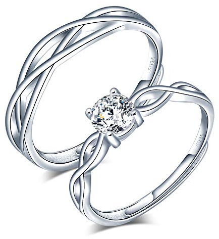 CPSLOVE Anello di coppia in argento sterling 925, fedi nuziali diamante fiore intarsiato, Anelli uomo, Anelli donna, misura regolabile, regalo di anniversario