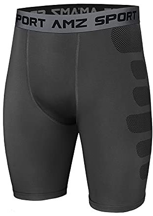 AMZSPORT Pantaloncini Sportivi da Uomo, a Compressione, Traspiranti, Corti, da Corsa, Fitness, Sport, Biancheria Intima Funzionale, Grigio-114002, M