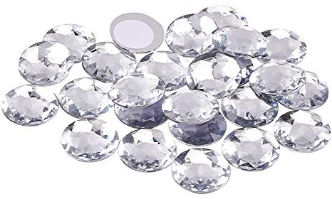 FINGERINSPIRE 50Pcs 30mm Flache Rückseite Runde Acryl Strass Selbstklebende Kunststoff Kreis Edelsteine ​​Aufkleben Juwelen (Kristall) für Kostümherstellung Bling Aufkleber