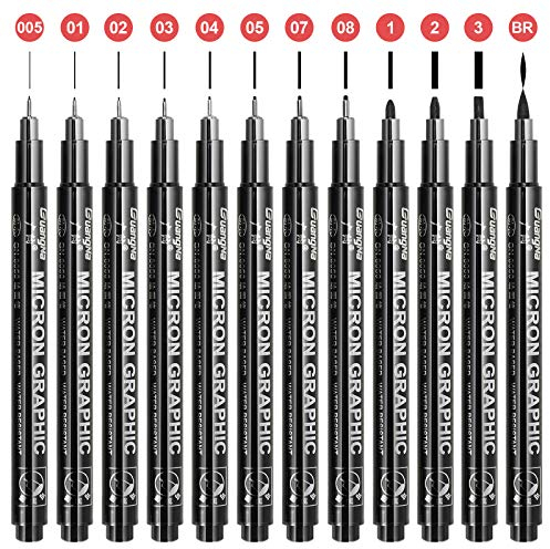 ZITFRI 12 Stk. Schwarz Fineliner Stifte Handlettering Stifte Kalligraphie Set, Wasserfeste Kaligraphiestifte Tuschestift Pigment Liner Set für Künstler, Technisches Zeichnen Skizzen Illustration