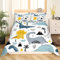 Kinder Bettwäsche Set, Niedliche Karikatur Dinosaurier Muster Bettdecke für Jungen Kinder Schöne Tierwelt Schlafzimmer Dekor Bettbezug, Geometrie Streifen Gitter Weiche Mikrofaser Tagesdecke, 155X220