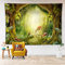 LB Wandteppich Grüner Wald Wandtuch Baum, Pflanze und Tiere Wandbehang Frühlingslandschaft Tapisserie für Wohnzimmer Schlafzimmer Wohnheim Wanddeko,150x130cm