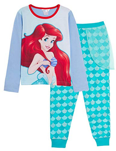 Disney Pigiama da bambina, motivo: La Sirenetta Ariel, a lunghezza intera, con pantaloni glitterati, Lilla, 9-10 Years