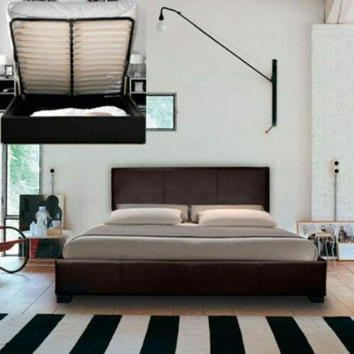 Lune Beds 4FT6 Double Size Modern Pia Ottoman Gas Lift Storage Faux Leather Bed - Black