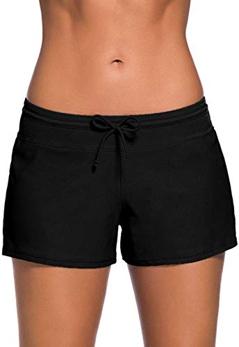 Acfoda Pantaloncini da Bagno per Donna Estivi Bikini Pantaloncino Mare Shorts Costume Surf Pantaloni Spiaggia Sportivo Nero 46-48