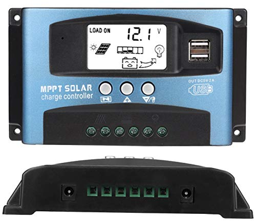Ymiko MPPT Solar Charge Controller 40 A 50 A 60 A 100 A Solar Panel Regulator Charge Battery Regulator Dual USB Port Negative Ground W/LCD Display 12 V 24 V (60 A)