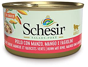 Schesir Cat Salad Huhn und Rind mit Mango - hochwertiges Katzenfutter nass in Sauce mit echten Früchten und reich an Vitaminen - 24 x 85g