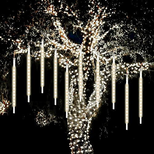 WASAGA Meteorlichter, LED-Regenlichter 20 960 LED-Röhren (2er-Pack) 50 cm Weihnachts-Eiszapfen-Rücklichter Schneelichter für die Weihnachtshochzeit Urban Decor (Warmweiß)