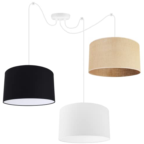 Light-Home Juta Hängelampe - Boho Deckenlampe Esszimmer und Küche - Pendelleuchte aus Metall mit Soff Lampenschirm (E27) - ⌀ 35 cm - Weiß Untersatz - Jute Schwarz und Weiß