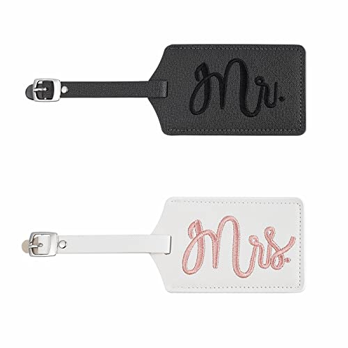 2 Stück Kofferanhänger Hochzeit, Mr und Mrs kofferanhänger mit Adressschild Koffer Tag Kunstleder Gepäckanhänger Flitterwochen für Flugreise Hochzeit Geschenke (11×6,7cm)
