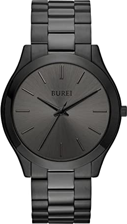 BUREI Herren-Armbanduhr, modisch, Edelstahl, analog, Quarzuhren, Business, wasserdicht, Geschenk für Herren, Schwarz, Klassisch, stilvoll, elegant, leicht zu lesen, einfach, minimalistisch, dünn