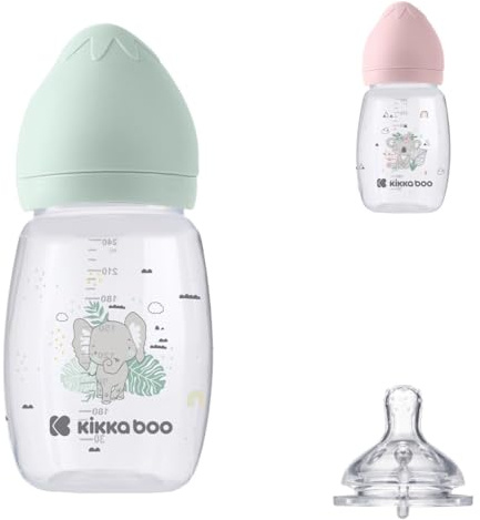 Kikkaboo Babyflasche Savanna 260ml Silikonsauger Größe M Anti-Kolik ab 3 Monaten, Farben:grün