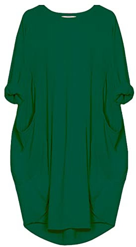 aromm Femme T-Shirt Robe Col Rond Ample Plaine Décontractée Grande Taille Midi Robes Vert,M
