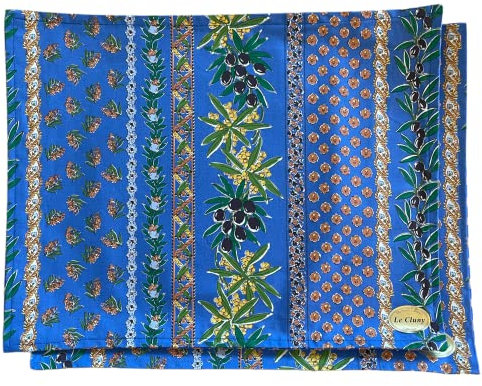 Le Cluny Platzdeckchen aus französischer Provence, 2er-Set, 100 % Baumwolle, Acrylbeschichtung, wendbar, 45,7 x 35,6 cm, ideal für den Alltag oder jeden Urlaub (Olivblau)
