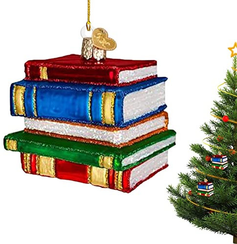 LINGJIONG Weihnachtsbaum hängende Ornamente, 2D Buch Nerd Bücherregal Figuren hängende Anhänger Dekor, doppelseitige Buchgeschenke Weihnachtsdekorationen für Jungen Mädchen Familie