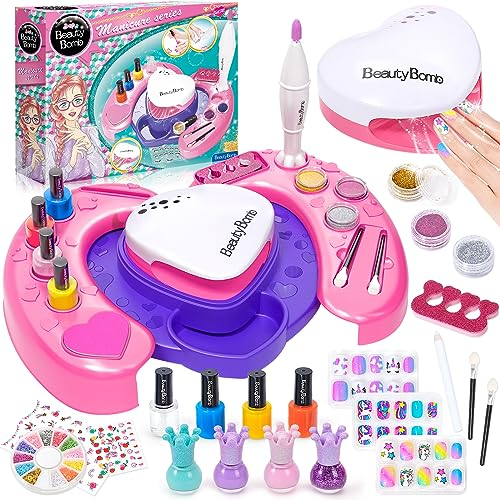Tacobear Nagelstudio Kinder Mädchen Nagellack Set Kinder mit Nageltrockner Peel Off Nagellack Falsche Nägel Kinder Nageldesign Zubehör Schminke Kinder Mädchen Geschenke für Mädchen 6 7 8 9 10 11 Jahre