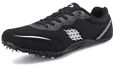 SDEQA Leichtathletik-Spike-Schuhe Herren Laufschuhe Für Sprints, 8 abnehmbaren Nägel Leichtathletikschuhe mit Spikes & Sprint Herren Kinder Damen Jugendsportschuhe,Schwarz,39 EU