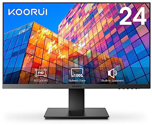 KOORUI Monitor 24 Pollici, Altoparlanti incorporati Schermo PC, Full HD(1920x1080), IPS, HDMI 1.4 (100Hz) & VGA(60Hz), 99% sRGB, Flicker Safe