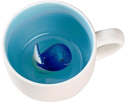 BigNoseDeer Cute Coffee Mug Kawaii Whale Milk Tea Ceramic Mugs 3D Animal Morning Cup Gift for Hot Chocolate Drink Weddings Birthdays Gifts for Women Father's Day Mother Day Personalised Gifts