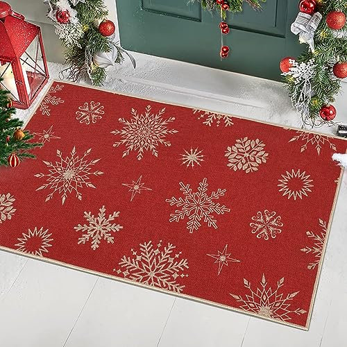 LuxFocus Weihnachts Fußmatten, Schneeflocken Fußmatten 40 x 60 cm, rutschfest Weihnachten Frohe Weihnachten Willkommens Fußmatten Weihnachts Fußmatte für Drinnen und Draußen, Küche, Wäsche