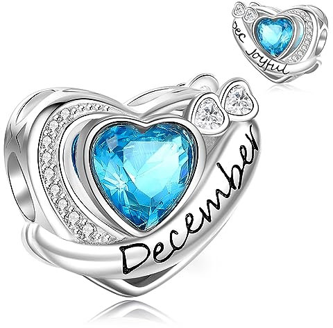 Symretie Charms Geburtsstein Dezember Anhänger Charm aus 925er Sterlingsilber,Liebesherz-Anhänger mit Geburtsstein Geburtstagsgeschenke für Frauen