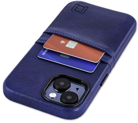 Dockem Kartenetui für iPhone 15 mit Integrierter Metallplatte für Magnetischen Befestigung und 2 Kartenfächer: Exec M2 Premium Kunstleder Kartenhülle (iPhone 15, Marineblau)