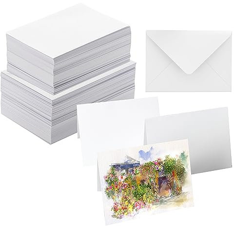 Lot de 50 cartes vierges aquarelles avec enveloppes, poids lourd, 100 % coton, 12,7 x 17,8 cm, pliables pour peinture ou fabrication de cartes