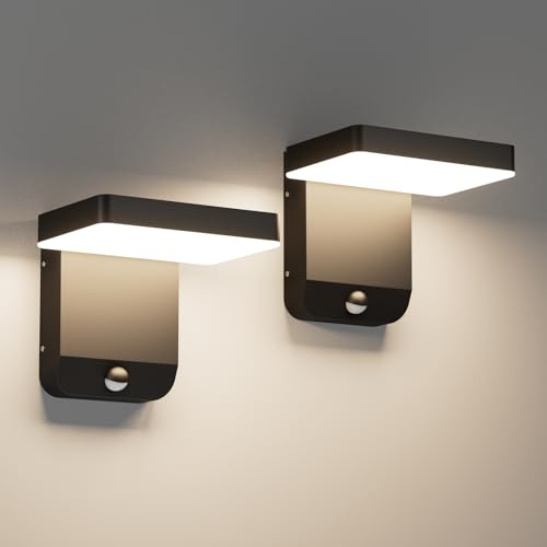 K-Bright 2Stück außenlampe mit bewegungsmelder, Aussenleuchte Mit Bewegungsmelder Außenlampe LED Wandleuchte Aussen für Balkon, Garten IP65 wasserdicht schwarz