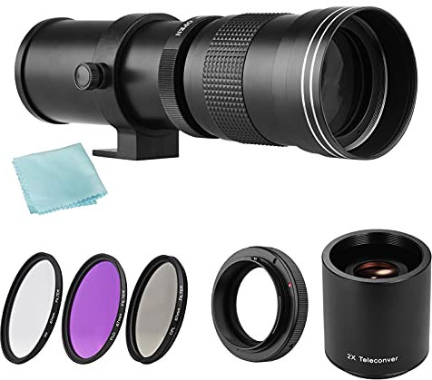 Appareil Photo MF Super Téléobjectif Zoom F/8.3-16 420-800mm T Mount + Ensemble de filtres UV/CPL/FLD + 2X téléconvertisseur 420-800mm + Bague adaptatrice T2-AF pour Sony AF Mount