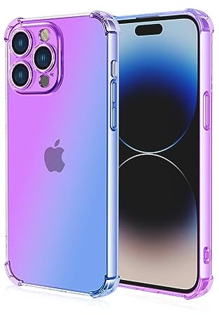 EASSGU Custodia per Smartphone, Compatible with iPhone 15 Pro Max (6.7 Inches), Cover Silicone TPU Colore Sfumato Trasparente, Custodia per Telefono Antiurto e Antigraffio - Blu Viola