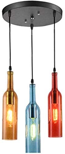 PEHUB 3 Lights Vintage Industrial Wine Bottle Colored Glass Ceiling Pendant Light Creative Retro Decoration Hanging Lamps for Cafe Loft Restaurant Kitchen Island Bar Dining Room Flush Mount Light