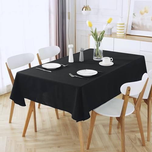 MERCURY TEXTIL- Mantel Antimanchas Rectangular, Hule Mesa, Resistente, Lavable, Impermeable. Ideal para Interiores y Exteriores. (Negro, 140x200cm)