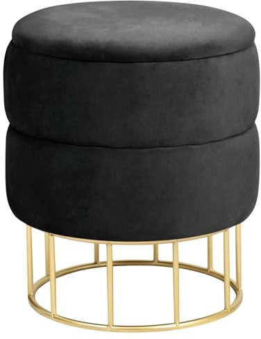AKORD Sitzhocker Elza gesteppter Velours mit Ablage 37 cm | | Pouffe | Fußhocker | Ablage für kleine Gegenstände | Velours Gepolstert | Gesteppter Pouf | B37 x H42 x T | 4,50 kg | Schwarz/Schwarz