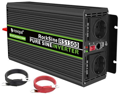 NOVOPAL 1500W Convertisseur Pur Sinus 24V 220V 230V Onduleur Transformateur,2 Prises EU AC,1USB,5M Télécommande,Convient pour Camion, Camping, Voyage,Voitures,Puissance de Pointe 3000W