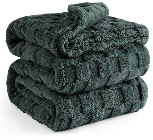 BEDSURE Kuscheldecke Flauschig Decke Fleecedecke – Schachbrettmuster Wohndecke XXL, Weiche Warme Gemütlicher Karierte Decken für Bett, Dunkelgrün, 240 x 220 cm