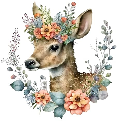20 Servietten Tiermotive Reh mit Blumenkranz als Tischdeko. Papierservietten mit Motiv. Auch für Decoupage und Serviettentechnik 33x33cm