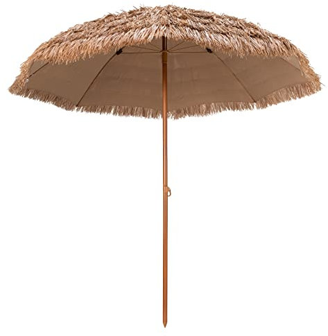 TANGZON 1.9M/2M/2.05M Hawaiian Umbrella, Thatched Folding Tilting Sunshade, Outdoor Portable Easy Set-up 8-Rib Tropical Tiki Hut Parasol for Beach Garden Patio (with Vertical Function, 205 x 222 cm)