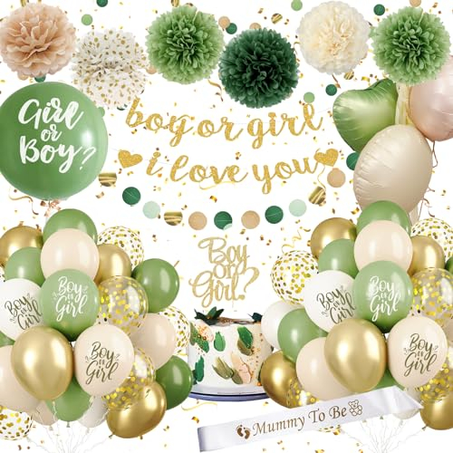 Gender Reveal Party Deko für Babypartys, Boy or Girl Deko, Mädchen oder Junge Deko, Babyparty & Baby Shower Deko, Grün Gender Reveal Ideen Offenbaren Konfetti Rosa Blau für Geschlecht Party